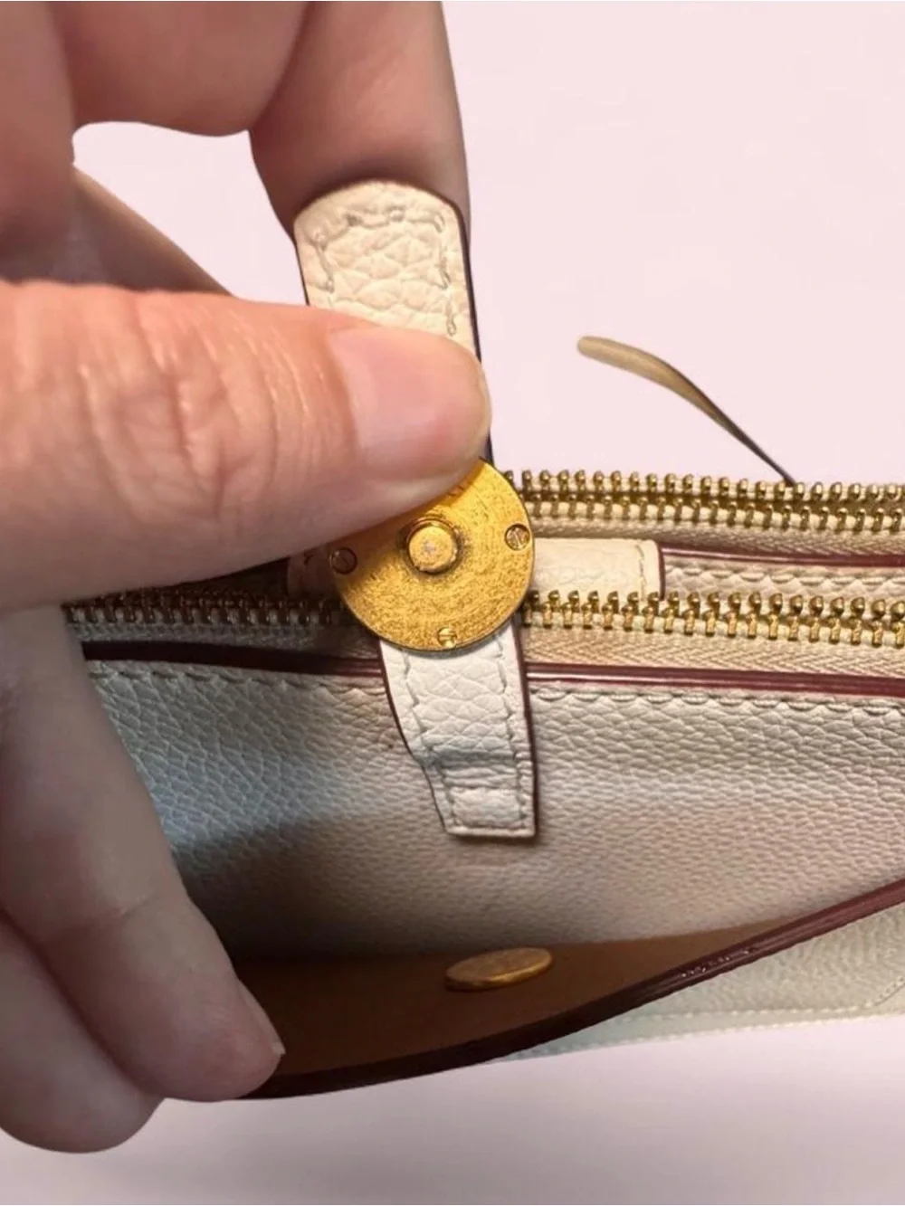 Tory Burch Pebbled Leather Mini Shoulder Bag in Light Beige with Gold Hardware